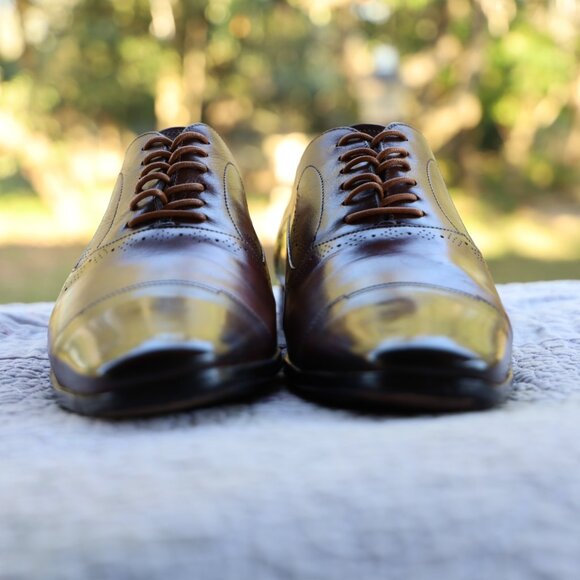 Santoni 9-D Italian Brown Cap Toe Oxford Mens Dress Shoes - Picture 10 of 13